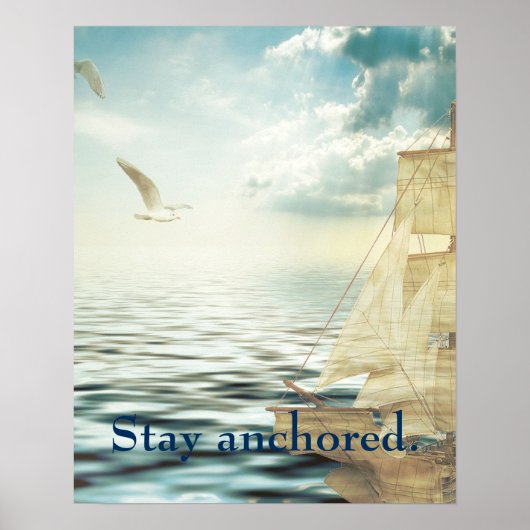 Poster Bateau à voile et mouettes Brigantine (Devant)