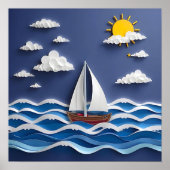 Poster Bateau à voile et soleil | Quilling papier  (Devant)