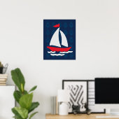 Poster Bateau à voile - Mur d'art bleu, blanc et rouge (Bureau à domicile)