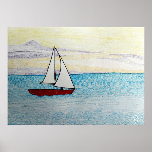 Poster Bateau à voile rouge (Devant)