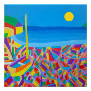 Poster Bateau à voile sur la peinture acrylique de la mer