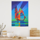 Poster Bateau Abstrait Art Junk contre Deep Blue Sky (Cuisine)