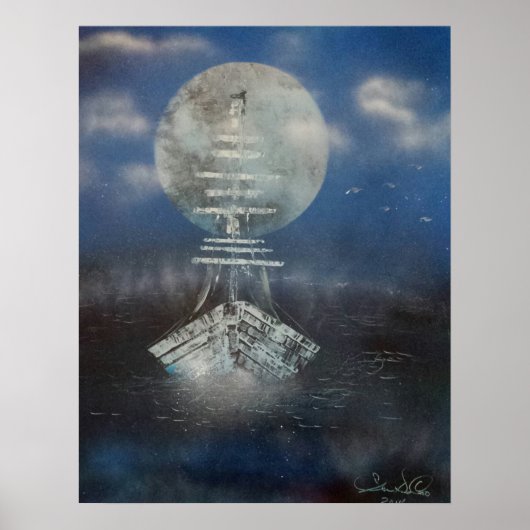 Poster Bateau au clair de lune (Devant)
