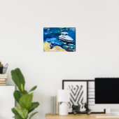 Poster bateau blanc sur la mer (Bureau à domicile)