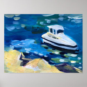 Poster bateau blanc sur la mer