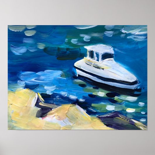 Poster bateau blanc sur la mer (Devant)