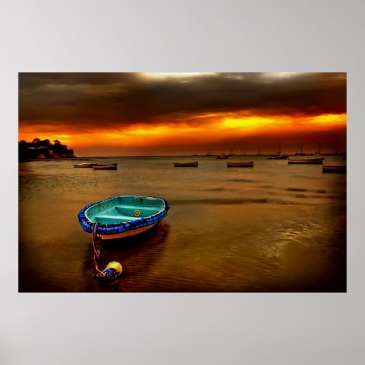 Poster bateau bleu orange (Devant)