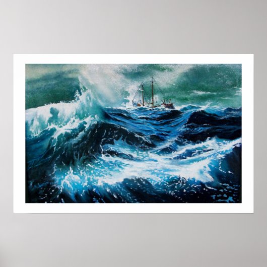 Poster Bateau dans la mer dans la tempête (Devant)