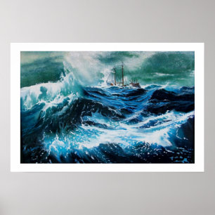 Poster Bateau dans la mer dans la tempête