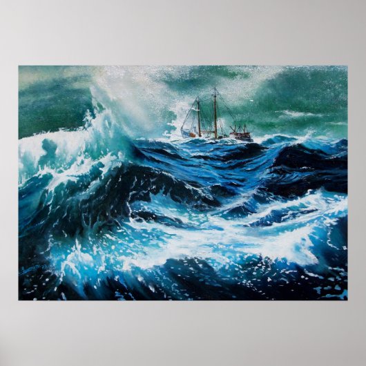 Poster Bateau dans la mer dans la tempête (Devant)