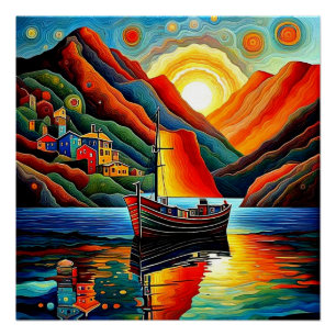 Poster Bateau dans le fjord 12
