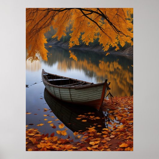 Poster Bateau d'automne sur la rivière Tranquil Wall Art (Devant)