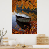 Poster Bateau d'automne sur la rivière Tranquil Wall Art (Cuisine)