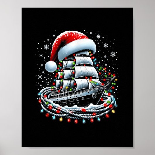 Poster Bateau de croisière de navigation de Noël entouré (Devant)