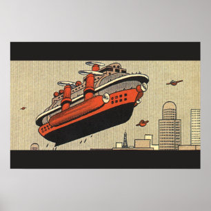 Poster Bateau de croisière de science-fiction vintage hél