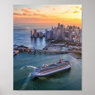 Poster Bateau de croisière du coucher de soleil de Miami