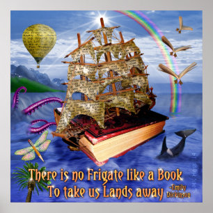 Poster Bateau de livre sur le carré de citation d'Emily