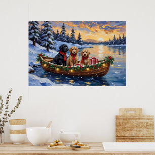 Poster Bateau de Noël Bernedoodle pour les Fêtes