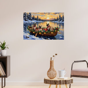 Poster Bateau de Noël de chat siamois pour les fêtes