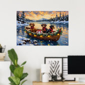 Poster Bateau de Noël de teckel pour les fêtes (Bureau à domicile)