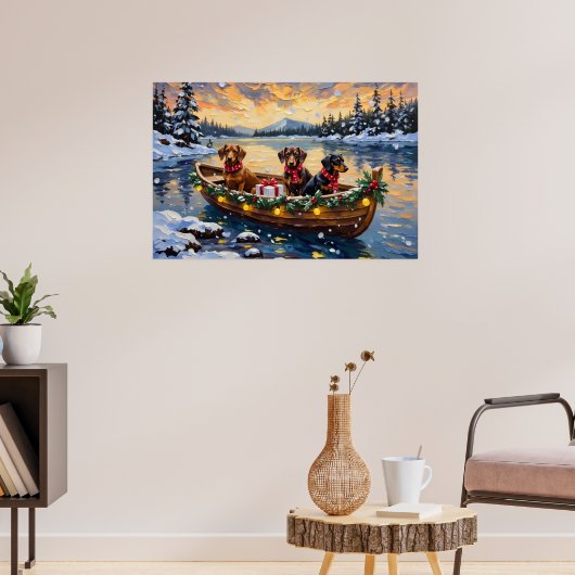Poster Bateau de Noël de teckel pour les fêtes (Salon 3)