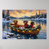 Poster Bateau de Noël de teckel pour les fêtes (Devant)