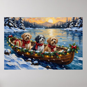 Poster Bateau de Noël Lhasa Apso pour les Fêtes