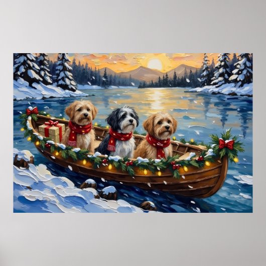Poster Bateau de Noël Lhasa Apso pour les Fêtes (Devant)