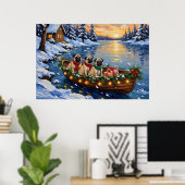 Poster Bateau de Noël Pug Fêtes (Bureau à domicile)