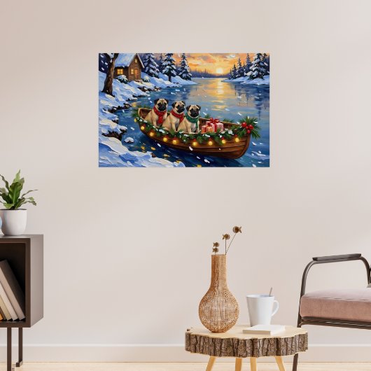 Poster Bateau de Noël Pug Fêtes (Salon 3)