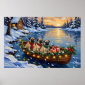 Poster Bateau de Noël Pug Fêtes (Devant)
