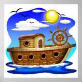 Poster Bateau de pêche dessin animé (Devant)