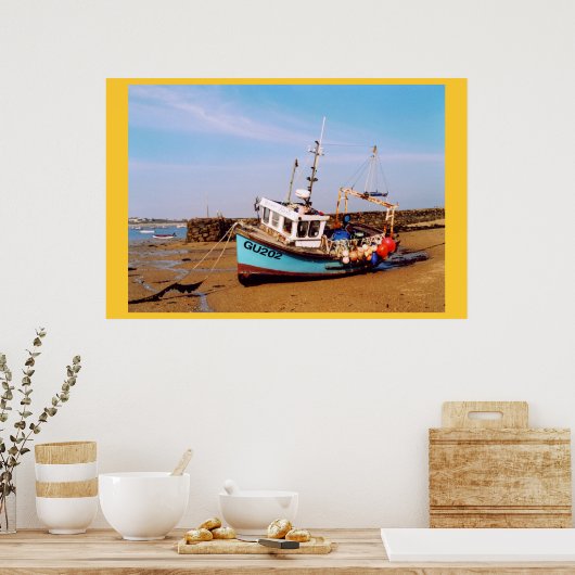 POSTER BATEAU DE PÊCHE PLAGE À GUERNSEY (Cuisine)