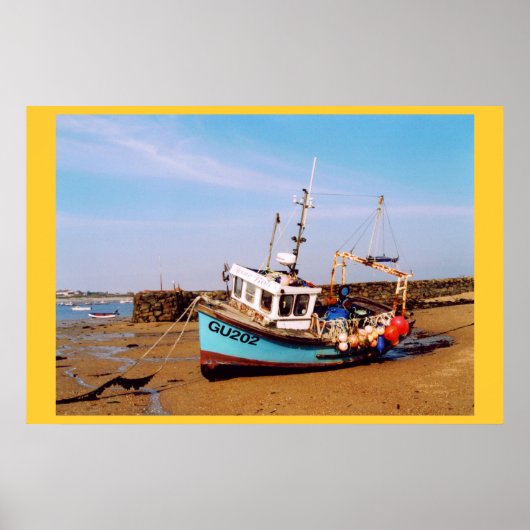 POSTER BATEAU DE PÊCHE PLAGE À GUERNSEY (Devant)