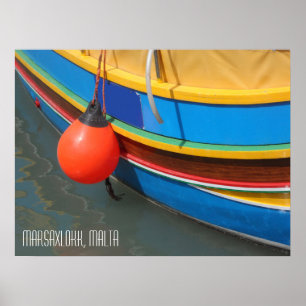 Poster Bateau de pêche rayé port de Marsaxlokk Malte