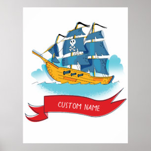 Poster Bateau de pirate de dessin animé mignon Texte pers