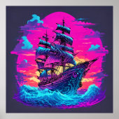 Poster Bateau de pirates colorés (Devant)