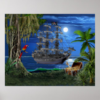 Poster Bateau de pirates mystique à la Lune