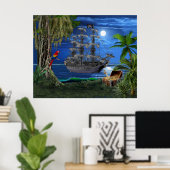 Poster Bateau de pirates mystique à la Lune (Bureau à domicile)