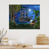 Poster Bateau de pirates mystique à la Lune (Cuisine)