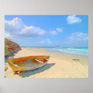 Poster Bateau de plage coloré sur l'île des Caraïbes