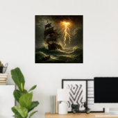 Poster Bateau de tempête - Style impressionnisme Art (Bureau à domicile)