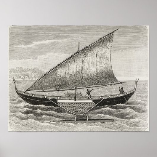 Poster Bateau des îles Mortlock avec outrigger (Devant)