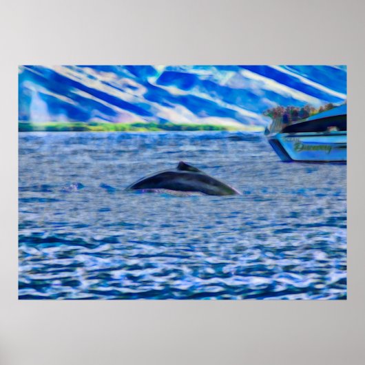 Poster Bateau d'observation des baleines Océan bleu (Devant)