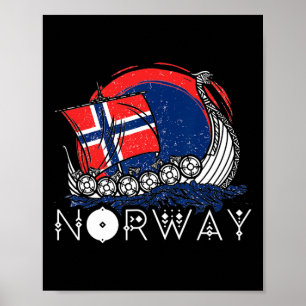 Poster Bateau Drapeau Norvégien Norvège Navire Viking Fie