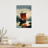 Poster Bateau en bois sur la rivière pacifique (Cuisine)
