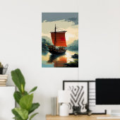 Poster Bateau en bois sur la rivière pacifique (Bureau à domicile)