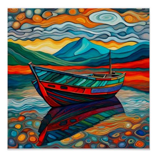 Poster Bateau en Fjord 2 (Devant)