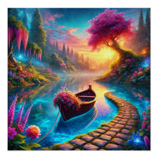 Poster Bateau floral enchanté sur Imaginaire Serene Water (Devant)