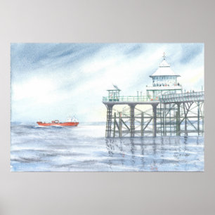 Poster Bateau passant le pilier de Clevedon